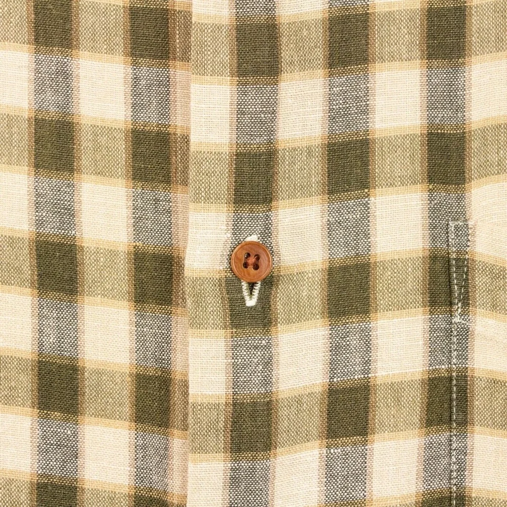J Crew 100% Linen Mens L Brown Plaid Check LS Button Front‎ Shirt